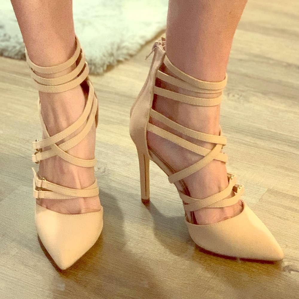 Beige strapped the f up total swag heel✨